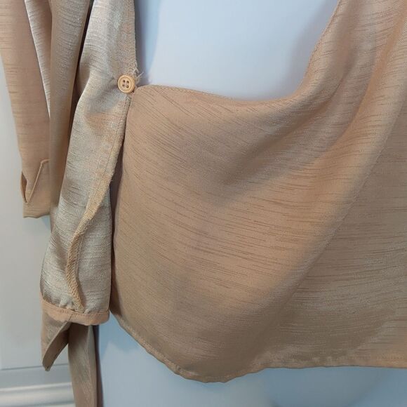 Selene Sport tan 3/4 cuff sleeve wrap front blouse - Picture 8 of 12